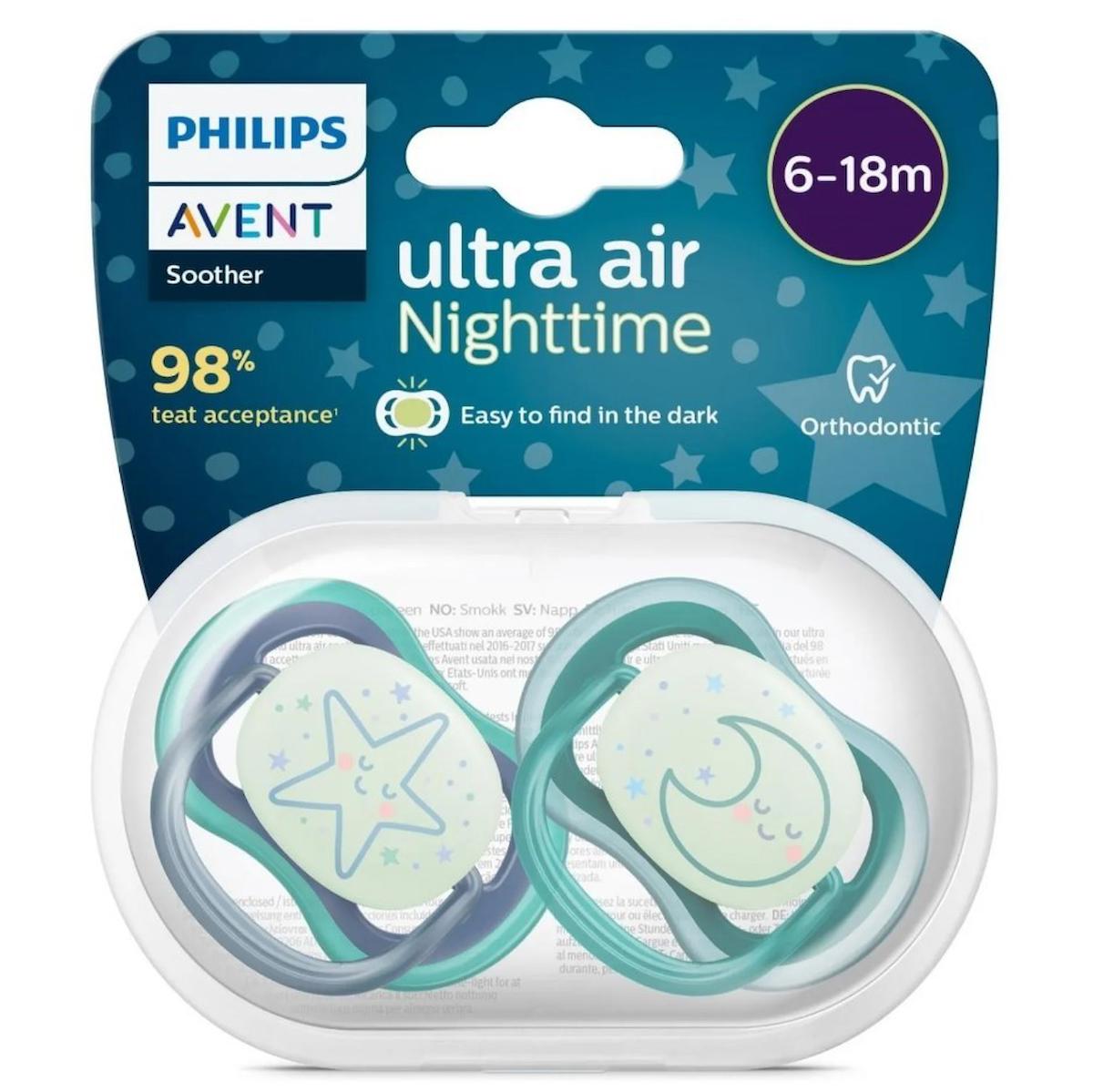 Philips Avent Ultra Air Night Karanlıkta Parlar 6-18 Ay Delikli Ortodontik Kiraz Uçlu Silikon Emzik Mavi