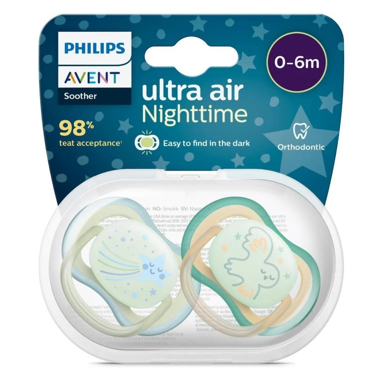 Philips Avent Ultra Air Night Karanlıkta Parlar 0-6 Ay Delikli Ortodontik Yenidoğan Kiraz Uçlu Silikon Emzik Mavi