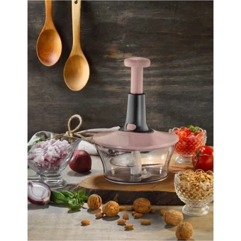 Decorev Vip 1500 ml Plastik Hazneli Üç Bıçaklı Üstten Basmalı Doğrayıcı Kırmızı