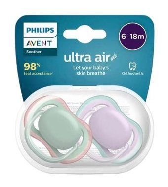 Philips Avent Ultra Air 6-18 Ay Delikli Ortodontik Damaklı Silikon 2'li Emzik Çok Renkli