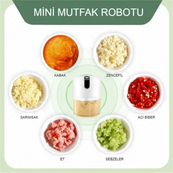 Ec Shop 250 ml Plastik Hazneli Üç Bıçaklı Mini Şarjlı Rondo Beyaz