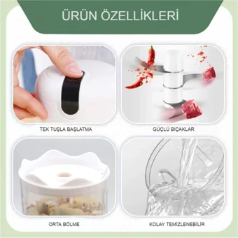 Ec Shop 250 ml Plastik Hazneli Üç Bıçaklı Mini Şarjlı Rondo Beyaz