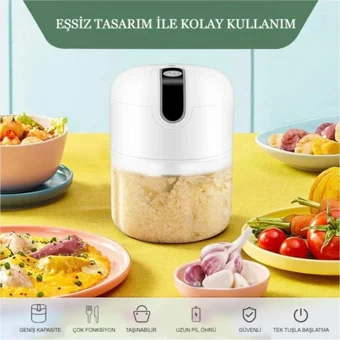 Ec Shop 250 ml Plastik Hazneli Üç Bıçaklı Mini Şarjlı Rondo Beyaz