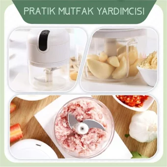 Ec Shop 250 ml Plastik Hazneli Üç Bıçaklı Mini Şarjlı Rondo Beyaz