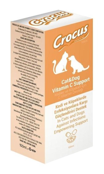 Crocus Enfeksiyonlara Karşı Güçlendirici Destek C Vitamini Sağlığı İçin 100 ml Kapsül Köpek Vitamini