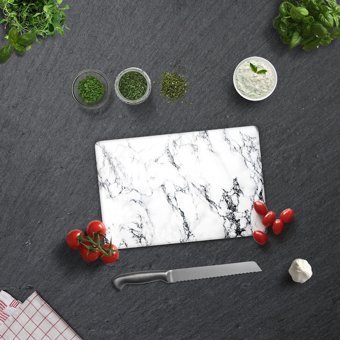Decorita Temperli Cam Orta Beyaz Tekli Kesme Tahtası