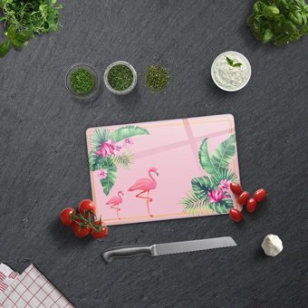 Decorita Temperli Cam Orta Pembe Tekli Kesme Tahtası
