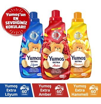 Yumoş Konsantre Amber - Lilyum - Hanımeli 180 Yıkama Yumuşatıcı 3x1440 ml