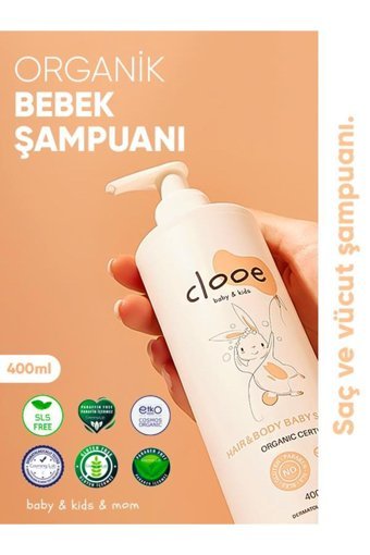Clooe Organik Ph Dengeli Göz Yakmayan Yenidoğan Tüm Ciltler İçin Bebek Şampuanı 400 ml
