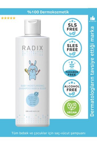 Radix Vegan Paraben Alkol İçermez Göz Yakmayan Yenidoğan Tüm Ciltler İçin Bebek Şampuanı 200 ml