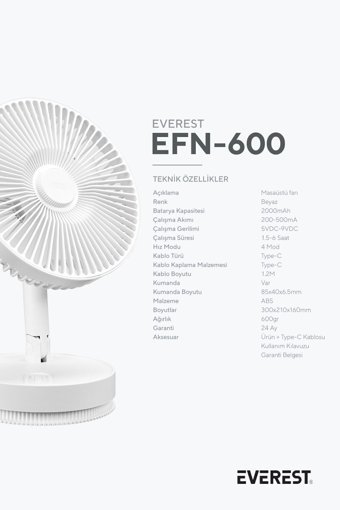 Everest EFN-600 Masaüstü Vantilatör