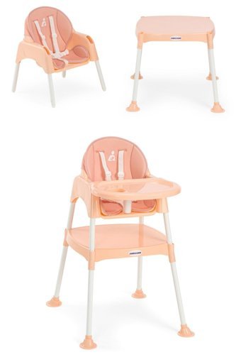 Wellgro Pretty 3in1 Plastik 5 Noktalı Emniyet Kemeri 15 kg Kapasiteli Tekerleksiz Tepsili Oturaklı Yükselticili Mama Sandalyesi Somon