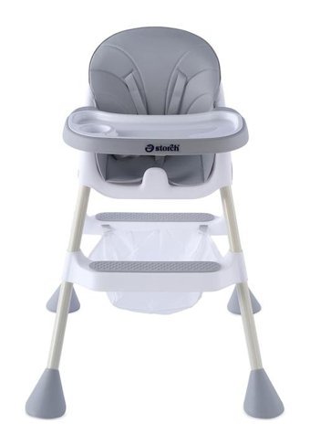 Baby Storch Alüminyum-Plastik 5 Noktalı Emniyet Kemeri 18 kg Kapasiteli Tekerleksiz Tepsili Oturaklı Yükselticili Mama Sandalyesi Gri