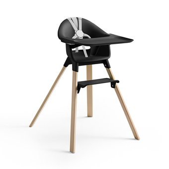 Stokke Clikk Ahşap 5 Noktalı Emniyet Kemeri 15 kg Kapasiteli Tekerleksiz Tepsili Oturaklı Portatif Mama Sandalyesi Siyah