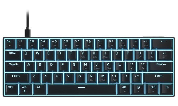 Daconovo Outemu İngilizce Q RGB 61 Tuşlu Black Switch Kablolu Siyah Mekanik Gaming Klavye