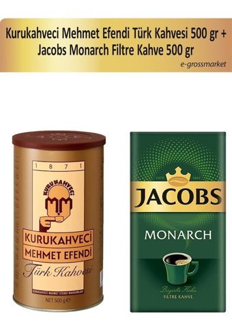 Kurukahveci Mehmet Efendi Sade Türk Kahvesi 500 gr + Jacobs Monarch Filtre Kahve 500 G