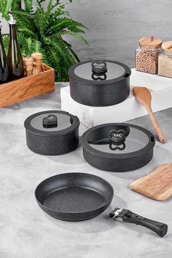 Taç Easy Connect 8 Parça Cam Kapaklı Bakalit Saplı Alüminyum Tencere Seti