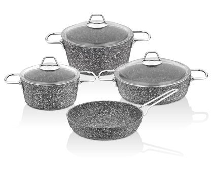 Taç Mastercook 7 Parça Cam Kapaklı Çelik Saplı Granit Tencere Seti