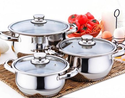 Gülsan Güveç 6 Parça Cam Kapaklı Çelik Saplı Çelik Tencere Seti
