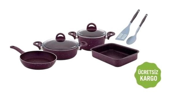 Emsan Marble 8 Parça Cam Kapaklı Bakalit Saplı Granit Tencere Seti