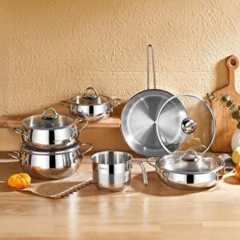 Amboss Chef 11 Parça Cam Kapaklı Çelik Saplı Çelik Tencere Seti