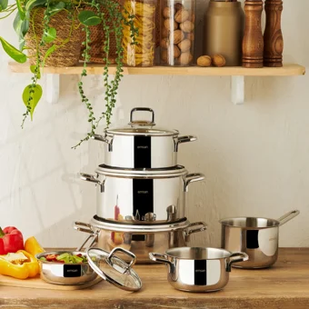 Emsan Cocinero 10 Parça Cam Kapaklı Çelik Saplı Çelik Tencere Seti