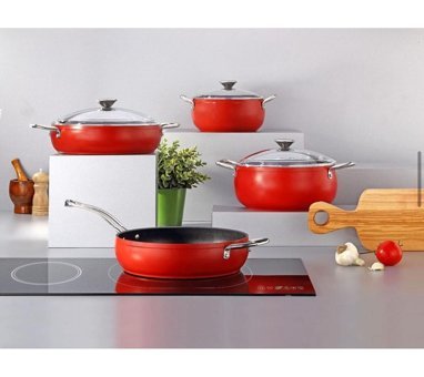 Bonera Pro Plus 7 Parça Cam Kapaklı Çelik Saplı Titanyum Tencere Seti