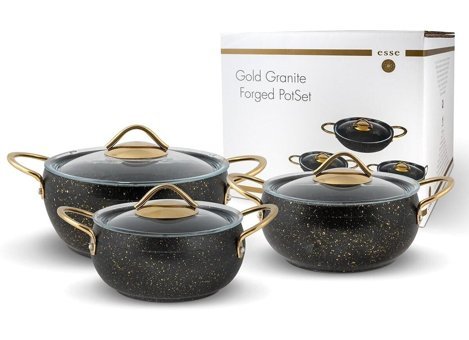 Esse Güveç 6 Parça Cam Kapaklı Çelik Saplı Granit Tencere Seti