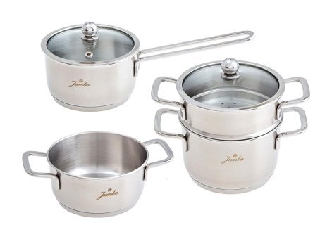 Jumbo Baby Steel 6 Parça Cam Kapaklı Çelik Saplı Çelik Tencere Seti
