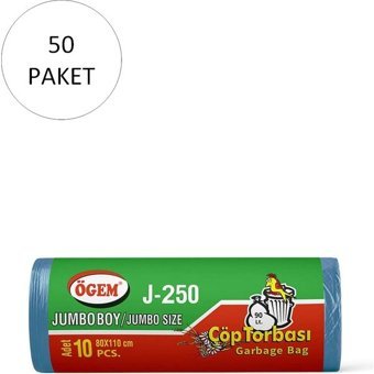 Ögem J-250 Jumbo Boy 80x110 cm Çöp Poşeti 10x50 Adet Mavi