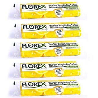 Florex Limon Kokulu Büzgülü Orta Boy 55x60 cm Çöp Poşeti 5x10 Adet Sarı