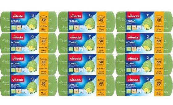 Vileda Limon Kokulu Büyük Boy 68x73 cm Çöp Poşeti 12x10 Adet Yeşil