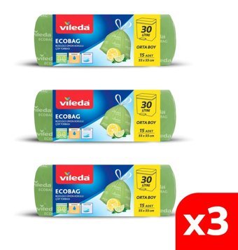 Vileda Limon Kokulu Büzgülü Orta Boy 55x55 cm Çöp Poşeti 3x15 Adet Yeşil