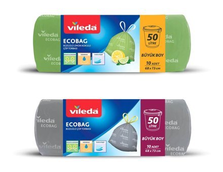 Vileda Limon Kokulu Büzgülü Büyük Boy 68x73 cm Çöp Poşeti 2x10 Adet Gri - Sarı