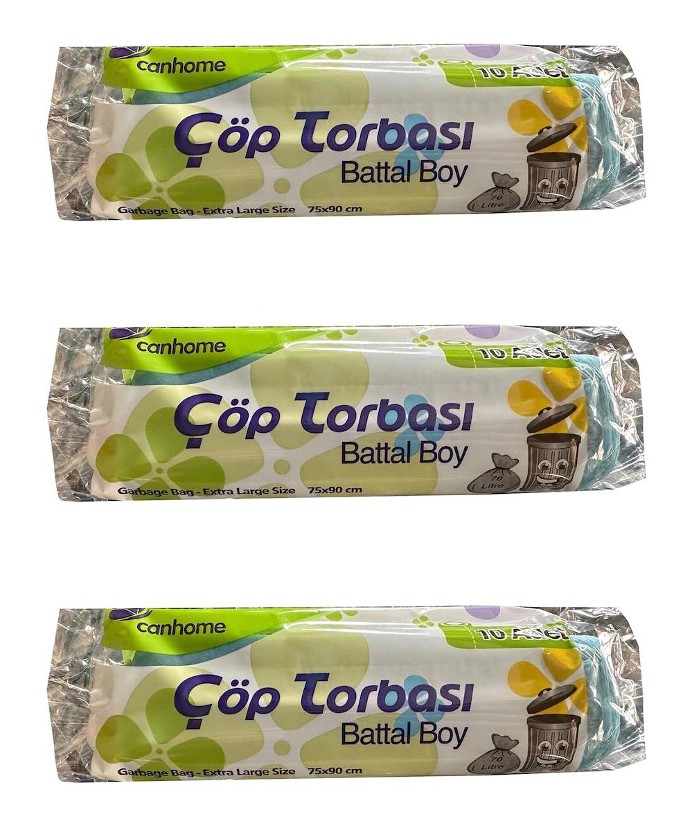 Canhome Büyük Boy 75x90 cm Çöp Poşeti 3x10 Adet Mavi