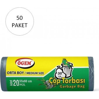 Ögem Orta Boy 55x60 cm Çöp Poşeti 20x50 Adet Siyah