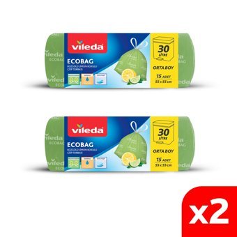Vileda Limon Kokulu Büzgülü Orta Boy Çöp Poşeti 2x15 Adet Yeşil