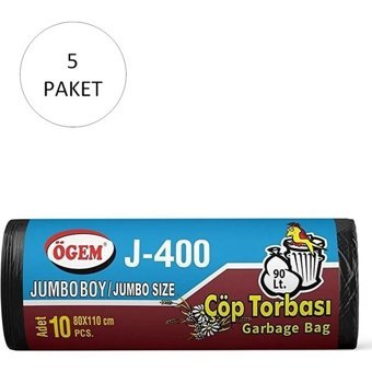 Ögem J-400 Jumbo Boy 80x110 cm Çöp Poşeti 10x5 Adet Siyah