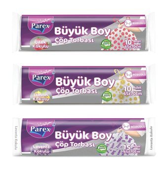 Parex Meyve Kokulu Büzgülü Büyük Boy 65x70 cm Çöp Poşeti 45 Adet Desenli