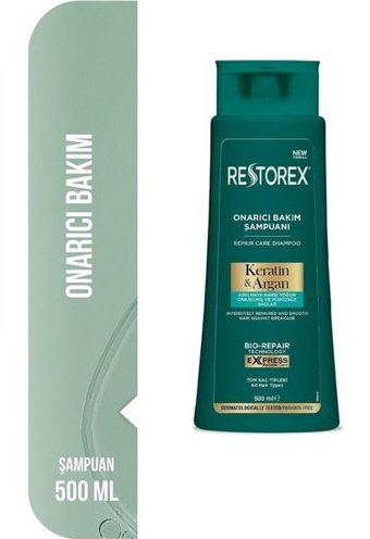 Restorex Onarıcı Düz Saçlar İçin Keratin Argan Yağlı Parabensiz Kremsiz Şampuan Unisex Şampuanı 500 ml