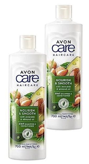 Avon Care Nourish & Smooth Onarıcı Düz Saçlar İçin Avokado-Badem Yağı Kremli Şampuan Unisex Şampuanı 2x700 ml