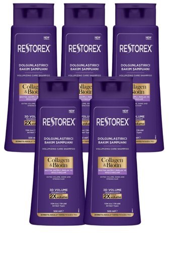 Restorex Collagen&Biotin Düz Saçlar İçin Parabensiz Kremsiz Şampuan Unisex Şampuanı 5x500 ml
