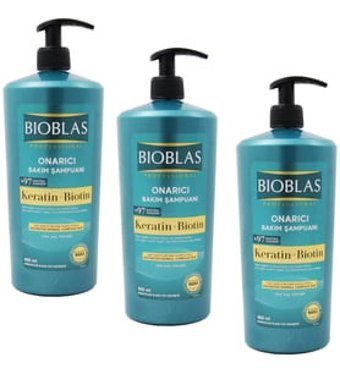 Bioblas Onarıcı İnce Telli Düz Saçlar İçin Sülfatsız Keratin Parabensiz Kremsiz Şampuan Unisex Şampuanı 3x900 ml