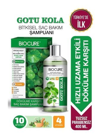 Biocure Gotu Kola Saç Dökülmesine Karşı Düz Saçlar İçin Keratin Kremsiz Şampuan Unisex Şampuanı 400 ml