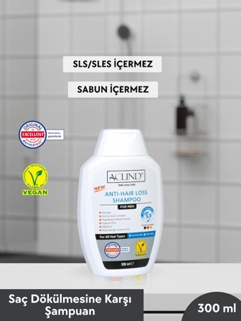 Aclind Anti-Hair Loss Saç Dökülmesine Karşı Düz Saçlar İçin Kremsiz Şampuan Erkek Şampuanı 300 ml