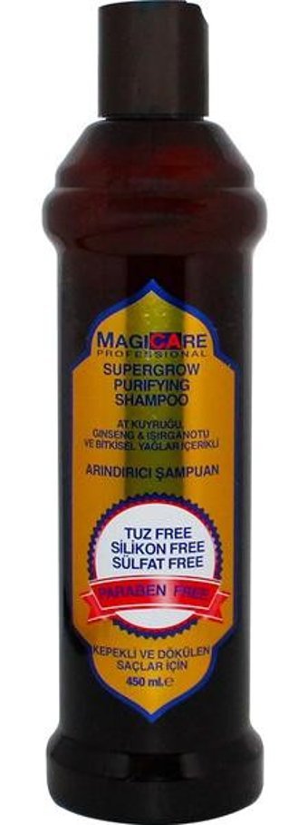 Magicare Supergrow Purifying Kepek Karşıtı Düz Saçlar İçin Tuzsuz Sülfatsız Argan Yağlı Parabensiz Kremsiz Şampuan Unisex Şampuanı 450 ml