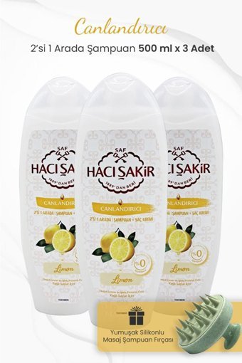 Hacı Şakir Canlandırıcı Arındırıcı Düz Saçlar İçin Limonlu Parabensiz Kremsiz Şampuan 2 si Bir Arada Unisex Şampuanı 3x500 ml