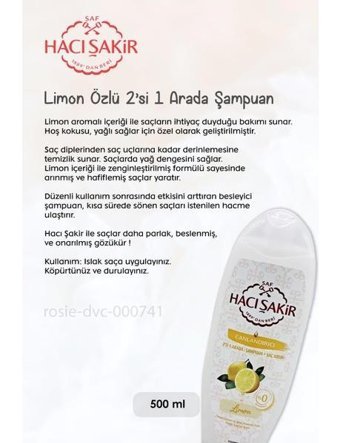 Hacı Şakir Canlandırıcı Arındırıcı Düz Saçlar İçin Limonlu Parabensiz Kremsiz Şampuan 2 si Bir Arada Unisex Şampuanı 500 ml