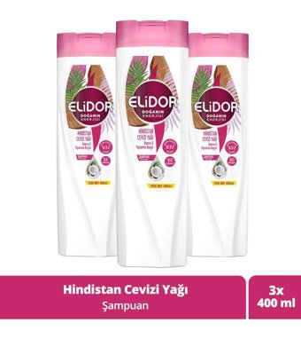 Elidor Doğanın Enerjisi Onarıcı Düz Saçlar İçin Hindistan Cevizli Kremsiz Şampuan Unisex Şampuanı 3x400 ml