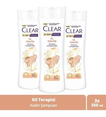 Clear Kil Terapisi Kepek Karşıtı Düz Saçlar İçin Doğal Kil Kremsiz Şampuan Kadın Şampuanı 3x350 ml